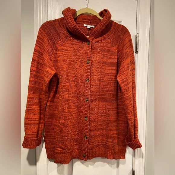 NWT NorthStyle Size L Burnt Orange Rust Button Front Hooded Cable Knit Cardigan - Picture 1 of 12